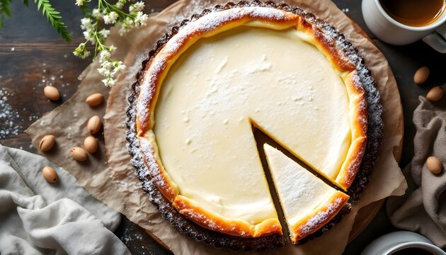 Tarte au Maton Belgian Sweet Curd Cheese Tart with Powdered Sugar (Belgian Cuisine)