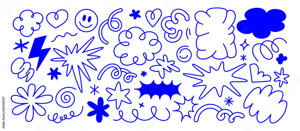 Poster vector set of minimalist design elements, flowers, doodles, scribbles - abstract background elements