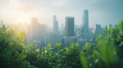 Fototapeta premium Urban Oasis: Greenery and Skyscrapers