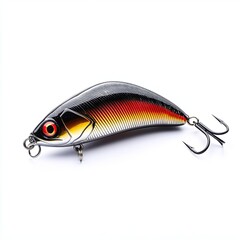 Colorful Fishing bait, deep black plug with 3-way hook of Fishing bait isolated on white background.Snakehead fishing rod, striped bass, Prey fish.