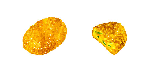 半分に切ったかぼちゃコロッケ　料理・食べ物の手描き水彩イラスト素材