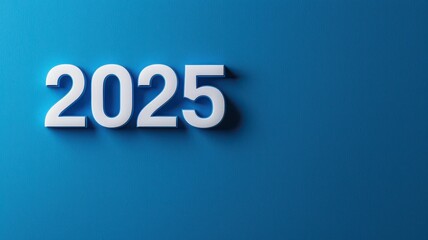 Floating 2025 in vibrant blue neon, ideal for adding your own text in a blank area below.