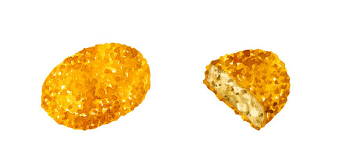 半分に切ったコロッケ　料理・食べ物の手描き水彩イラスト素材