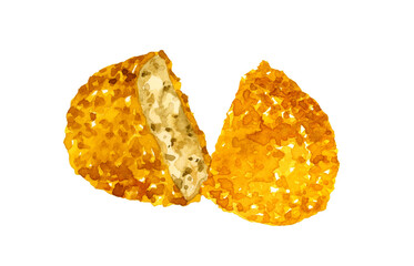 半分に切ったコロッケ　料理・食べ物の手描き水彩イラスト素材