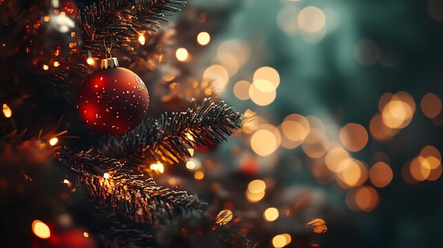 Christmas tree with ornaments and soft glowing lights