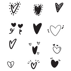Heart doodles. Hand drawn hearts. Design elements for Valentine's day. Vector EPS 10.	