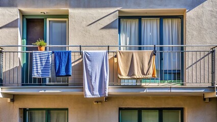 Minimalist clothes drying on balcony of apartment unit
