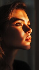 Artistic portrait of a woman with a mix of warm and cool lighting, creating a balanced lightshadow effect