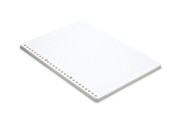 Blank loose-leaf notebook on white background. Blank notebook paper sheet with lines