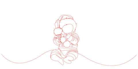 Vector design of a little boy sitting wearing a santa claus costume