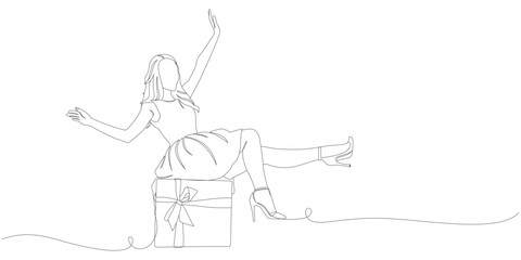 Fototapeta premium Vector design of woman sitting on gift box