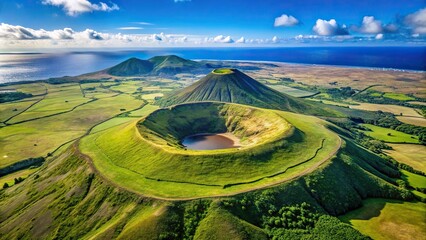 Minimalist drone shot of the ancient Pico Dona Joana volcano on Terceira Island in the Azores