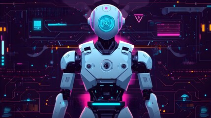 Futuristic Robot with Neon Lights and Circuitry
