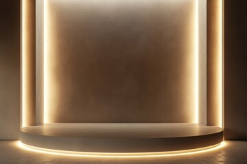 Sleek modern podium display with soft lighting ideal for events or presentations