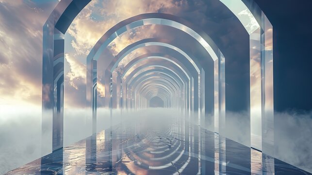 Geometric Arch Fantasy Background - a stunning and imaginative visual. The geometric arch design creates a dreamlike atmosphere, inviting exploration and creativity.