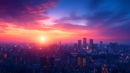 Obraz premium Urban Sunset Over Cityscape