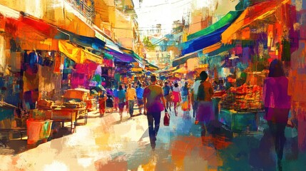 Obraz premium The artist used vibrant colors to express the energy and life of the bustling marketplace.