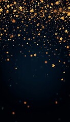 Dark Blue Background With Falling Golden Stars And Glitter, Festive Holiday Backdrop.