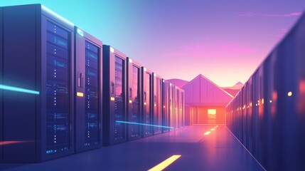 Fototapeta premium Contemporary Data Center Building Featuring High-Performance Technology