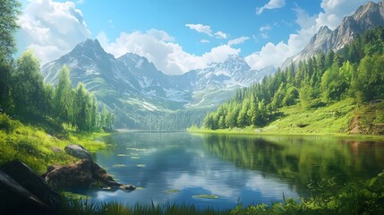 A serene escape into nature's beauty majestic mountains lush forests and tranquil waters await you