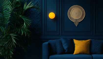 A cozy, bohemian living room with a patterned rug, colorful cushions, macrame wall art, and indoor plants creating a warm, eclectic vibe