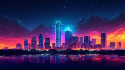 Vibrant Futuristic Cityscape at Dusk