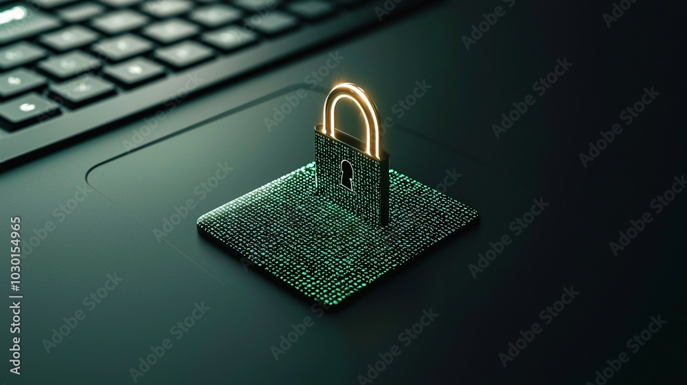 Poster a conceptual image of 'privacy mode' on a computer, showing a darkened screen with only minimal, sec