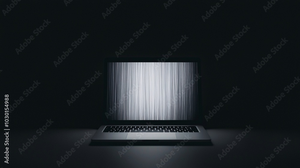 Poster a conceptual image of 'privacy mode' on a computer, showing a darkened screen with only minimal, sec