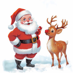 Christmas illustration of Santa Claus and Rudolph for cards, posters, social media, and decoration, generated ai