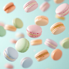 Obraz premium Colorful Macarons Tumbling in a Sweet Cascade