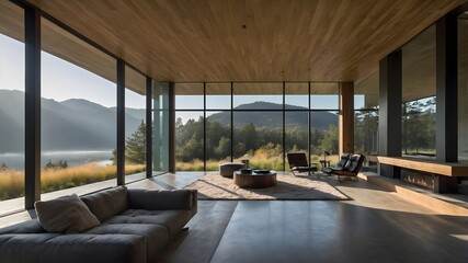 Fototapeta premium AI-Generated image of Minimalistic Futuristic Modern House in the Nature