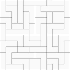 Vector seamless pattern with square and rectangle elements. Geometric tiles seamless pattern. Black contour lines isolated on white background. Thin lines vector pattern.