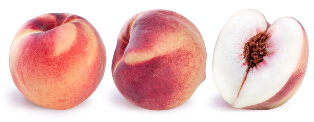 Hakuho pink Peach on white background, Peach premium fruit isolate on white with clipping path.