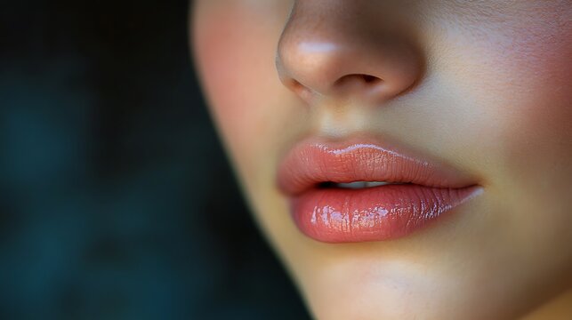 Closeup shot of a woman with natural, taper lips and a prominent long medial philtrum, showcasing the beauty of natural lip features.