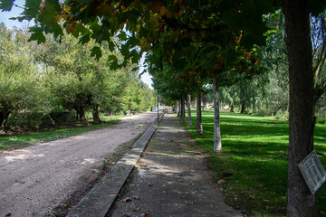 Parque y jardines verdes en un día soleado situado en Pampliega (Burgos), España