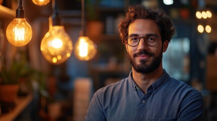 Obraz premium Young Man in Cozy Cafe