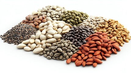 Naklejka premium Different seed types, central void, white background, 3D illustration