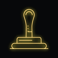 Glowing neon line rubber stamp icon isolated on black background. Approval, accept. Vector illustration
