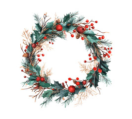 Christmas boho wreath with holly berries