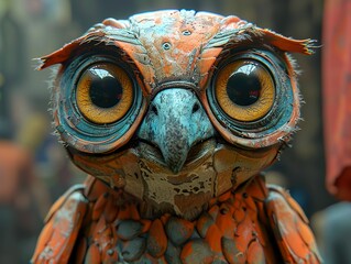 Close-Up Portrait of a Rusty Owl - Digital Art