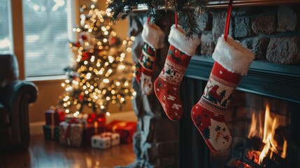 Stockings hanging by the fireplace for the Christmas holiday