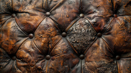Vintage Distressed Leather Background with Button Tufting - Rustic, Aged, Texture, and Material for Upholstery Design Concepts