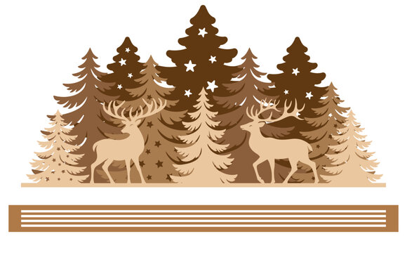 Christmas Scene laser cut template, Winter scene vector illustration 