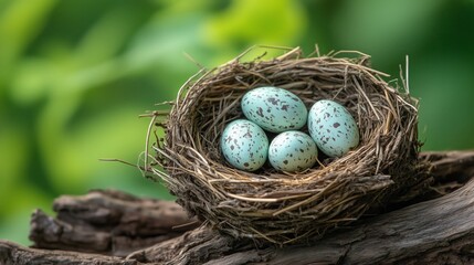 Obraz premium A bird's nest with eggs in a natural setting