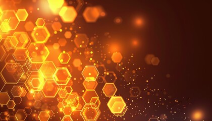 Abstract Orange and Yellow Hexagon Pattern with Glowing Lights