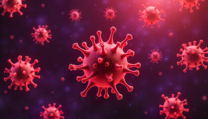 3D close-up of virus particles in a dramatic dark background