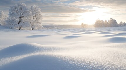 A field blanketed in snow, with tall drifts. A snowy scene perfect for a winter backdrop.