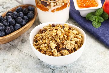 Granola museli cereal for breakfast