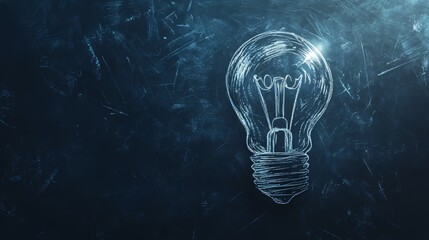 A lightbulb drawn in chalk on a dark background symbolizes the spark of creativity. It represents innovative ideas, brainstorming, and the process of thinking outside the box.