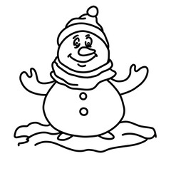 snowman with santa hat, with minimal line art, perfect for holiday-themed coloring pages and DIY Christmas cards or seasonal printables for both kids and adults